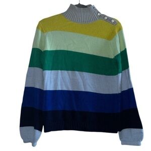 New York & Company Multicolor Striped Turtleneck Sweater Botton Accents Size S